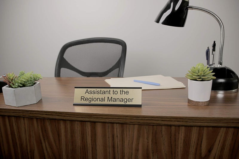 ExcelMark Assistant to the Regional Manager Desk Plate â€“ 2"x 8"Novelty Name Plate â€“ Gold Name Plate with Black Desk Holder - Image 4